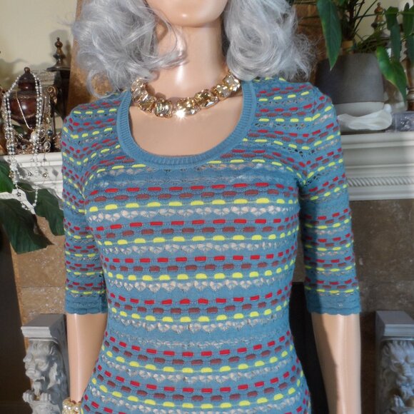 M Missoni Light Blue Multi Color Fit & Flair Knit Dress Size XS - Picture 9 of 16